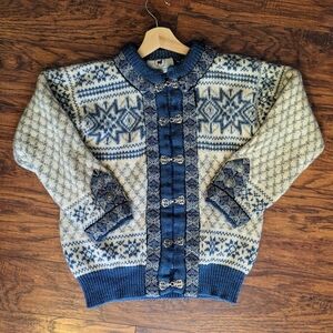 VTG Dale of Norway Fair Isle New Wool Knit Clasp Sweater Cardigan EU 46